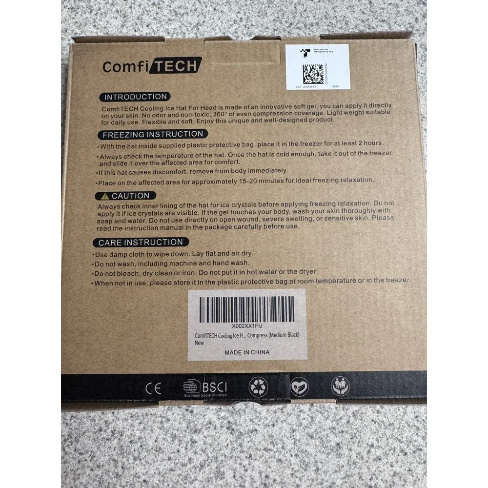 ComfiTech Cold Compression Headache Relief Hat 1 Reusable Gel Ice Pack Black NEW